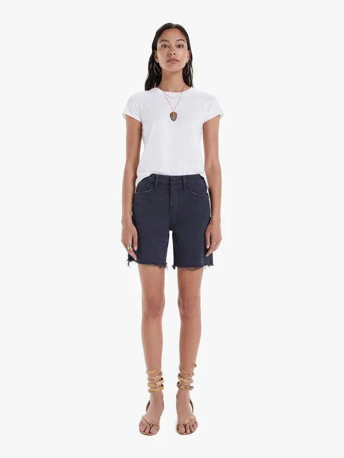 Women Shorts Mother Denim The Tripper Cut Off Fray Black