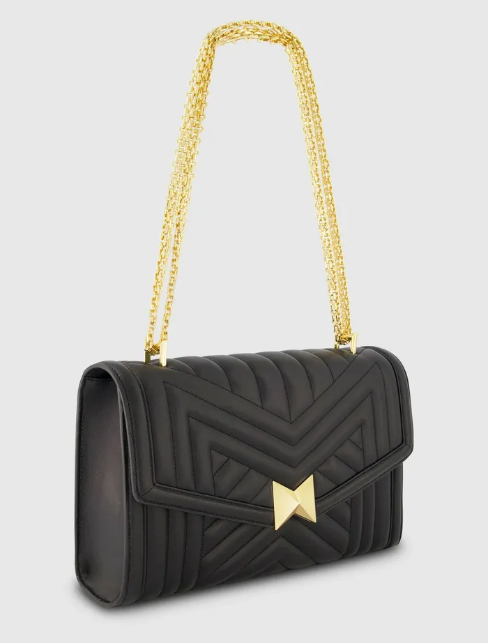 Women Shoulder Bags Mac Duggal Quilted Napa Leather Handbag With Gold Hardware Black