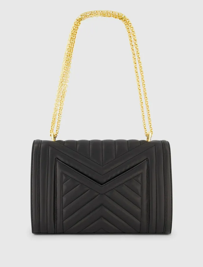 Women Shoulder Bags Mac Duggal Quilted Napa Leather Handbag With Gold Hardware Black