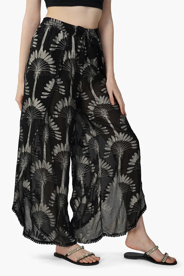Women Silver Black Foil Printed Wrap Pants Pants America and Beyond