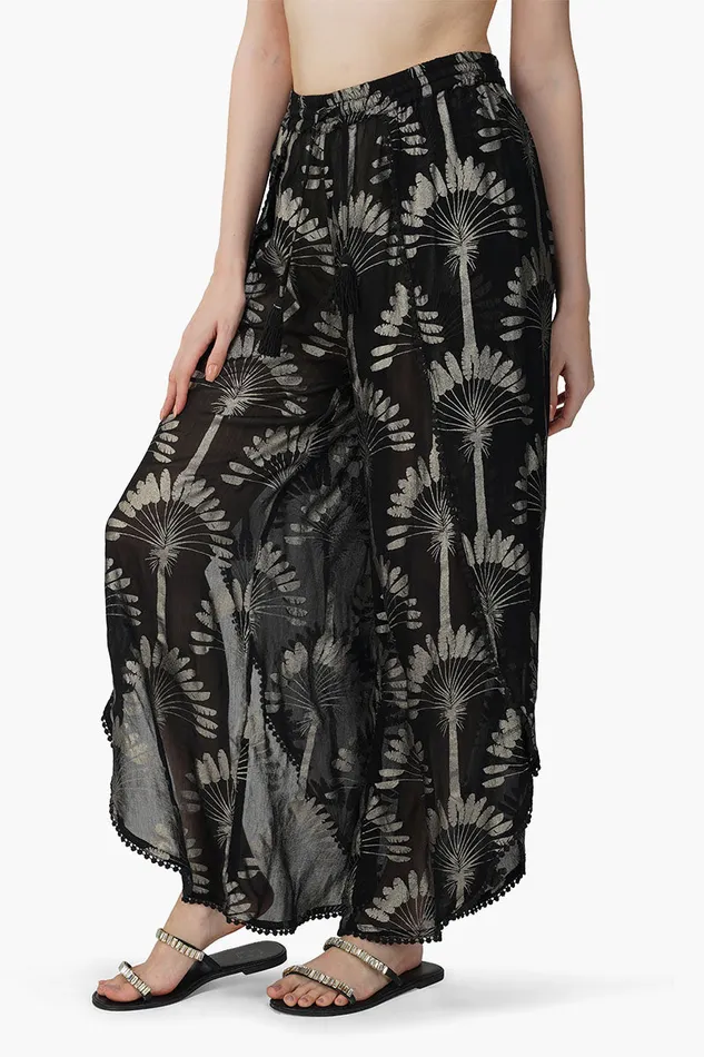 Women Silver Black Foil Printed Wrap Pants Pants America and Beyond