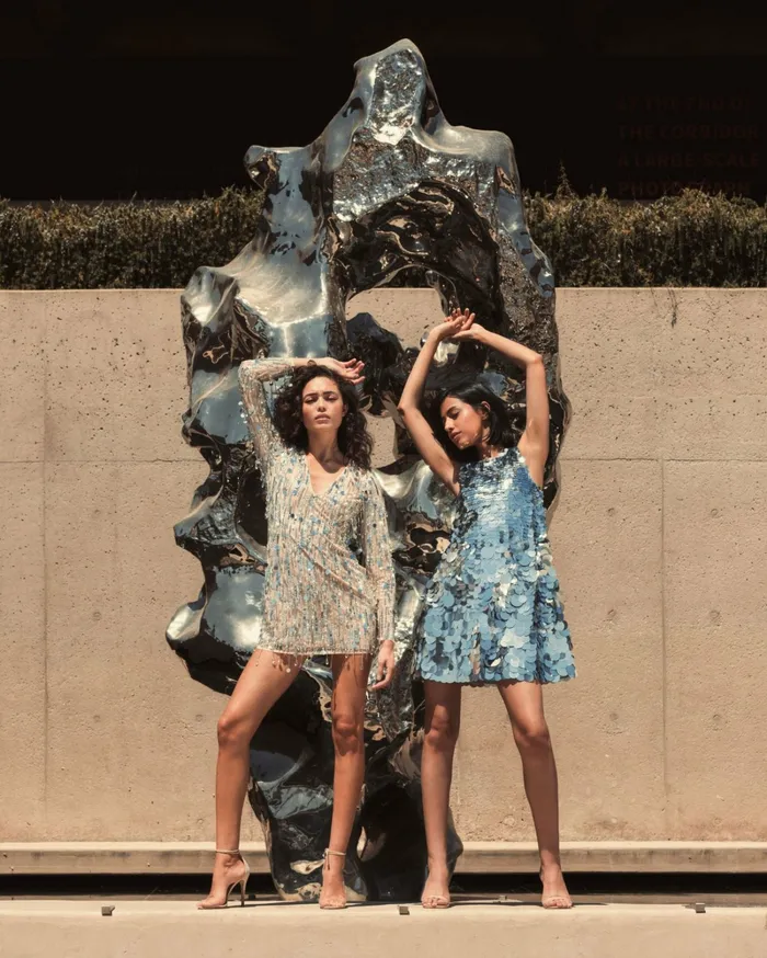Women Silver Long Sleeve Beaded Fringe Plunge Neck Dress Nude Silver Cocktail Dresses Mac Duggal