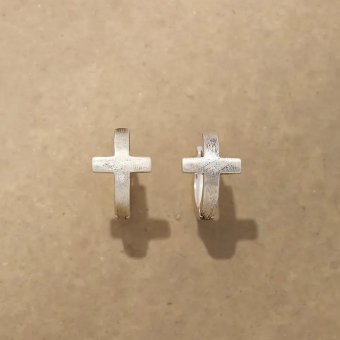 Women Silver Mini Cross Hoops Sundance Catalog Earrings