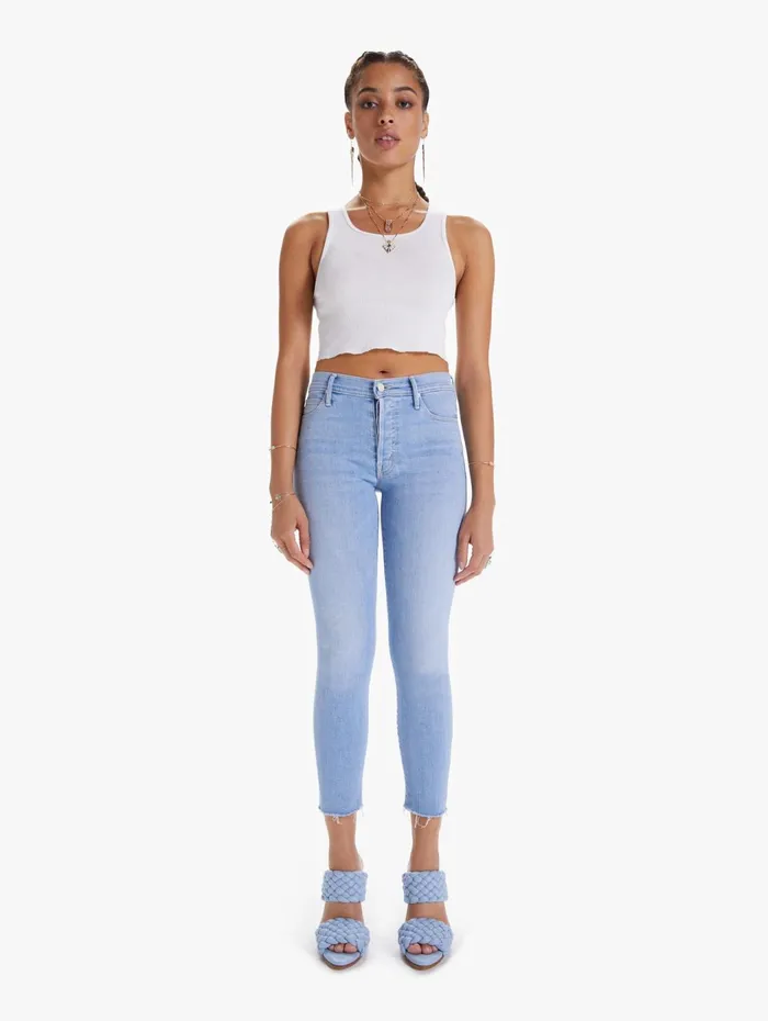 Women Skinny Mother Denim The Stunner Ankle Fray Lightpastel Blue