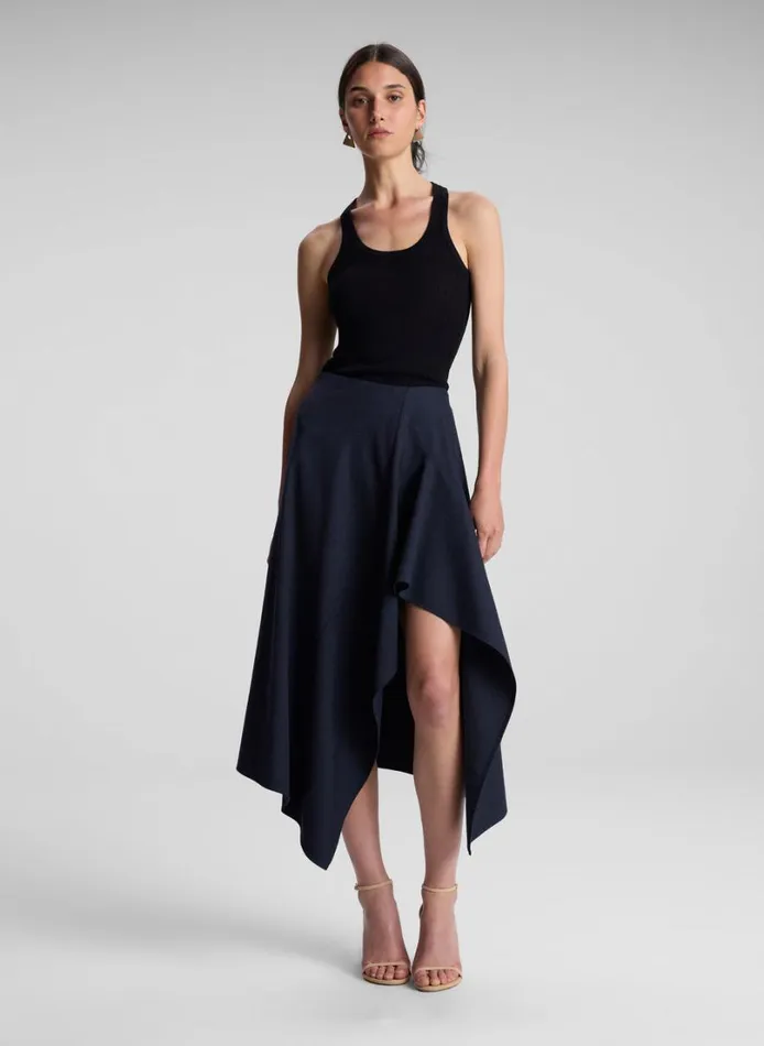Women Skirts ALC Navy Plaid Midi Skirt Navyblack