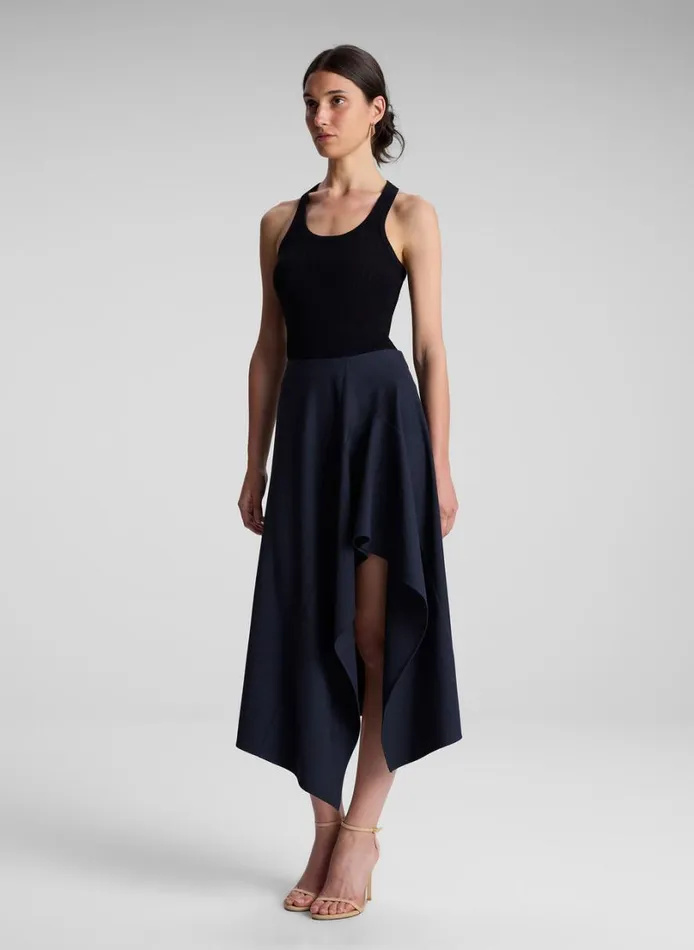 Women Skirts ALC Navy Plaid Midi Skirt Navyblack