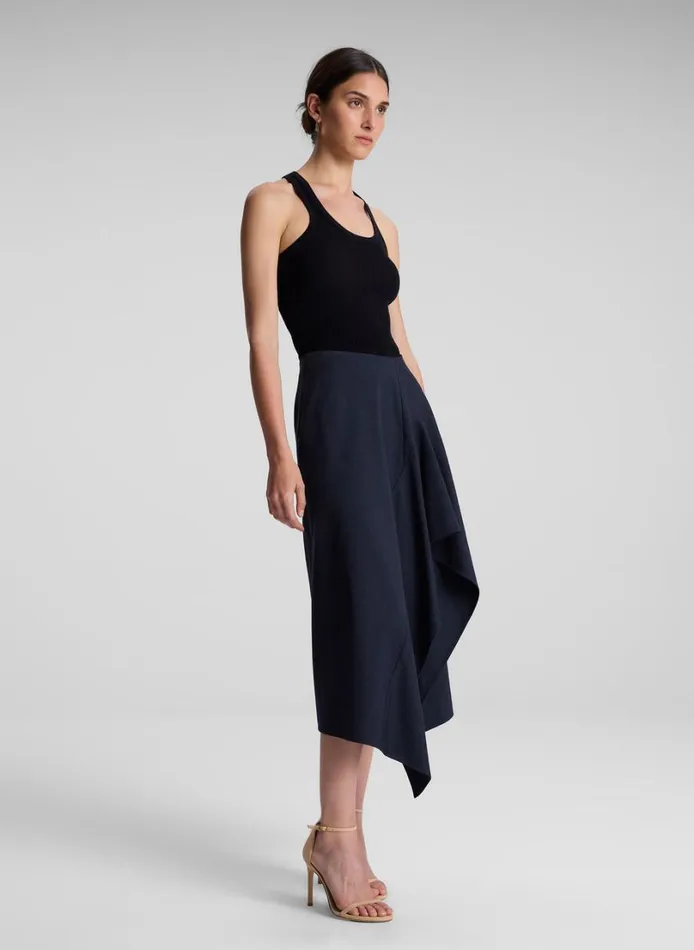 Women Skirts ALC Navy Plaid Midi Skirt Navyblack