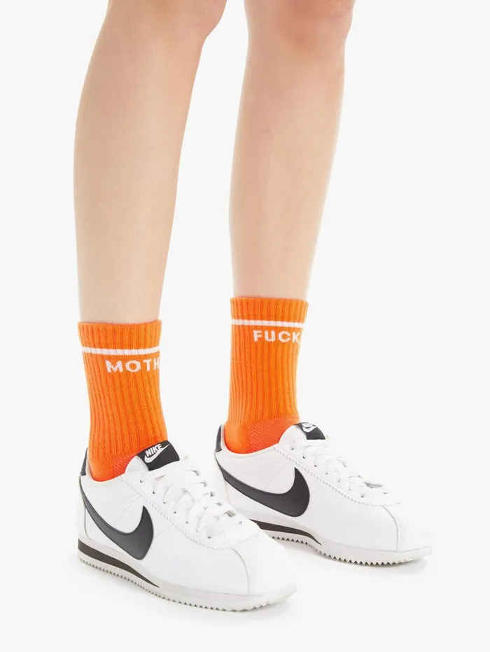 Women SocksLaces Mother Denim Baby Steps Bright Orange