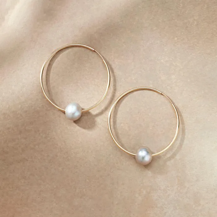 Women Solo Gray Pearl Hoops Sundance Catalog Earrings