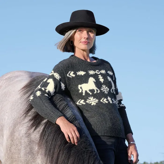Women Spirited Horse Sweater Charcoal Sundance Catalog Sweaters