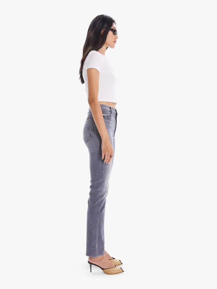 Women Straight Mother Denim High Waisted Rider Skimp Light Grey
