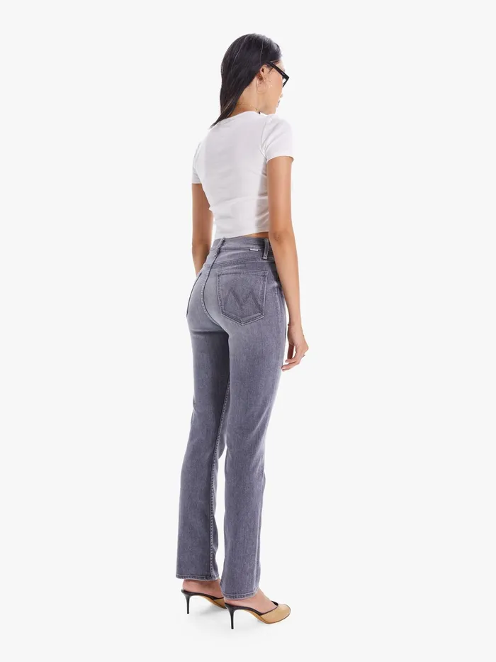 Women Straight Mother Denim High Waisted Rider Skimp Light Grey