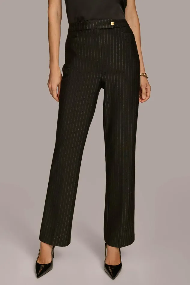 Women STRAIGHT PINSTRIPE PANT Black Donna Karan New York Pants