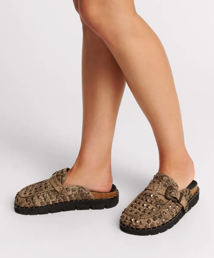 Women STUDDED SNAKE PHOENIX SLIDES One Teaspoon Footwear