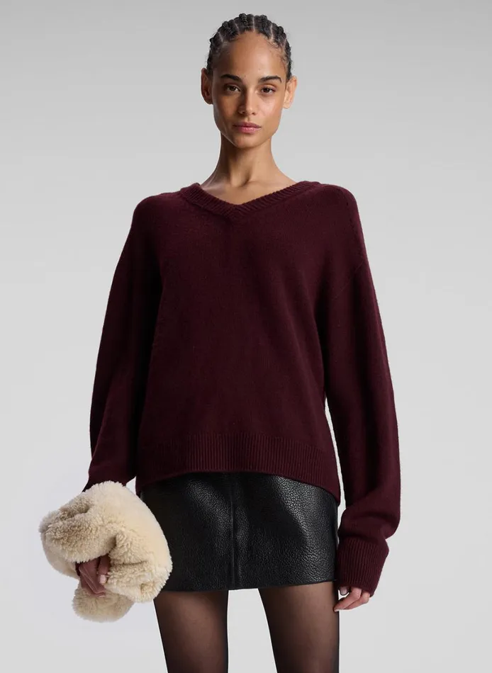 Women Sweaters ALC Calven Cashmere V Neck Sweater Burgundy
