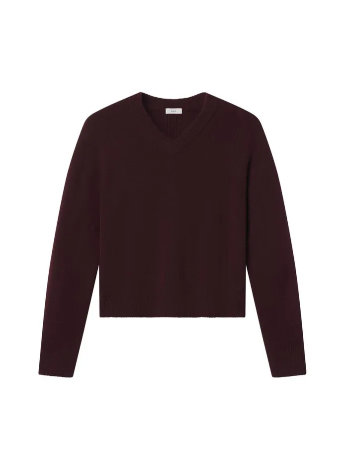 Women Sweaters ALC Calven Cashmere V Neck Sweater Burgundy