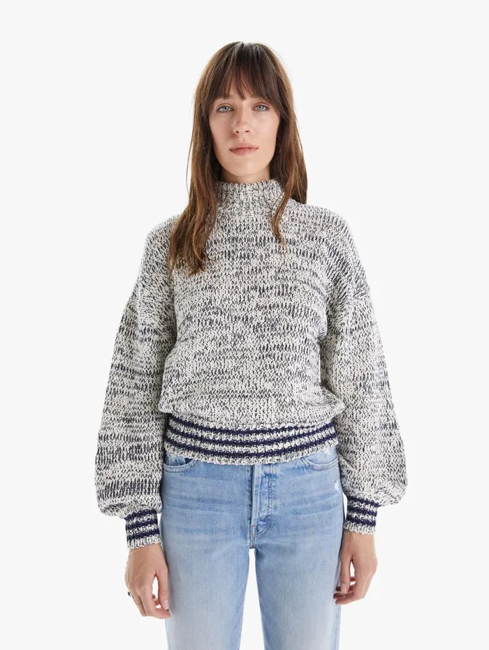 Women Sweaters Mother Denim The Mock Neck Jumper Crop Navy