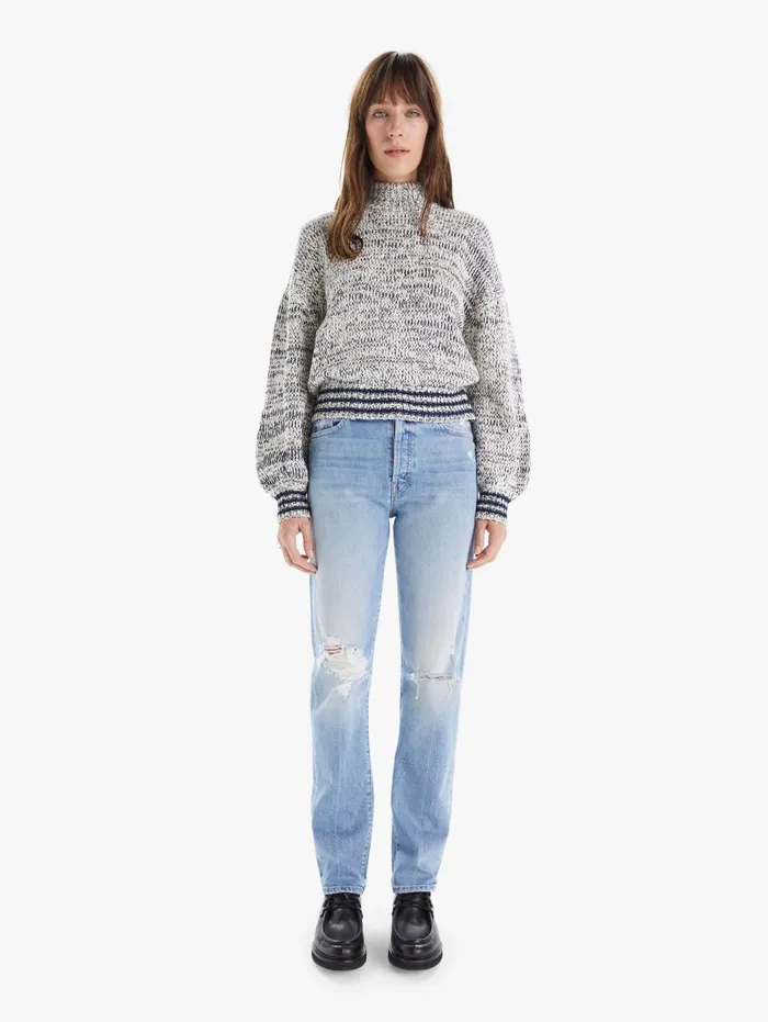 Women Sweaters Mother Denim The Mock Neck Jumper Crop Navy