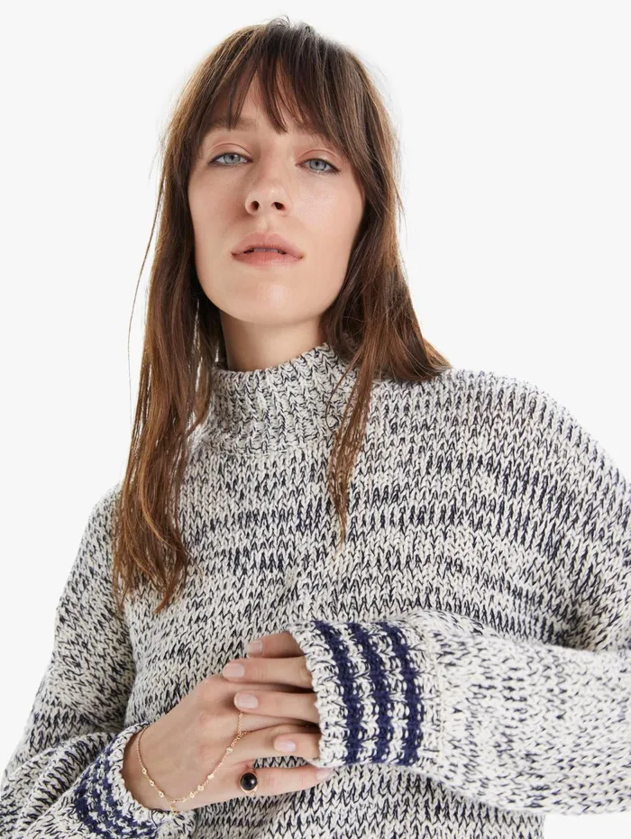 Women Sweaters Mother Denim The Mock Neck Jumper Crop Navy
