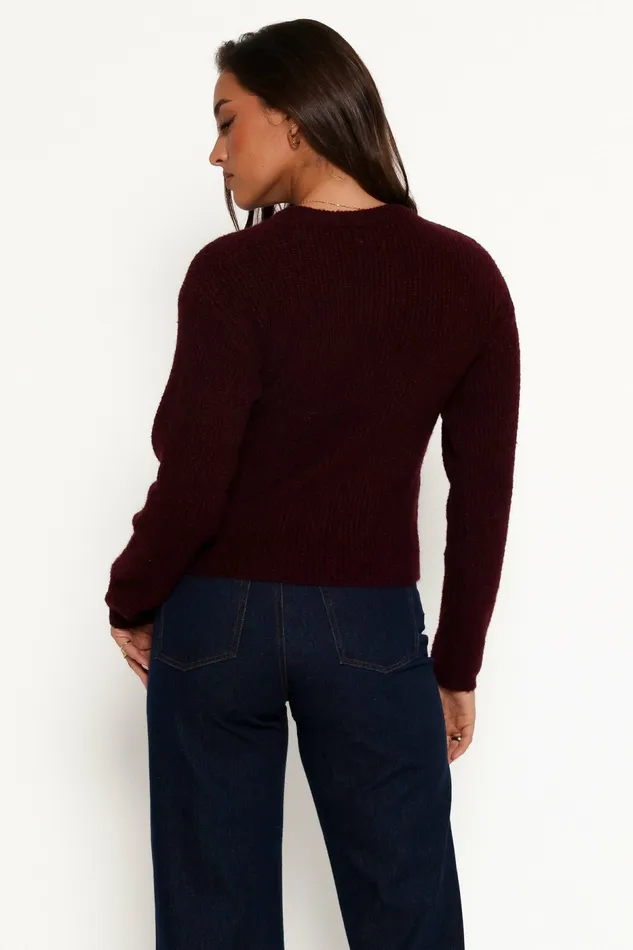 Women Sweaters Petal and Pup Ettie Wrap Side Tie Knit Sweater Burgundy