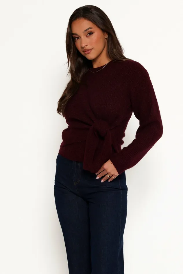 Women Sweaters Petal and Pup Ettie Wrap Side Tie Knit Sweater Burgundy