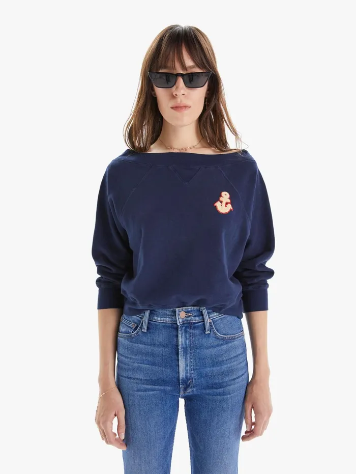 Women Sweatshirts Mother Denim The Boatneck Square Navy