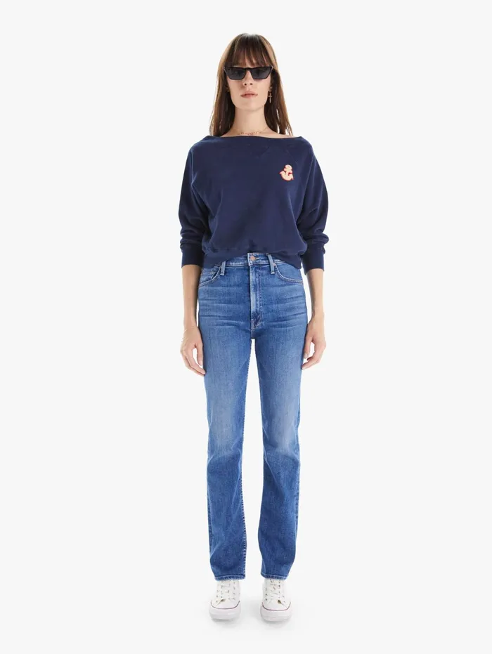 Women Sweatshirts Mother Denim The Boatneck Square Navy