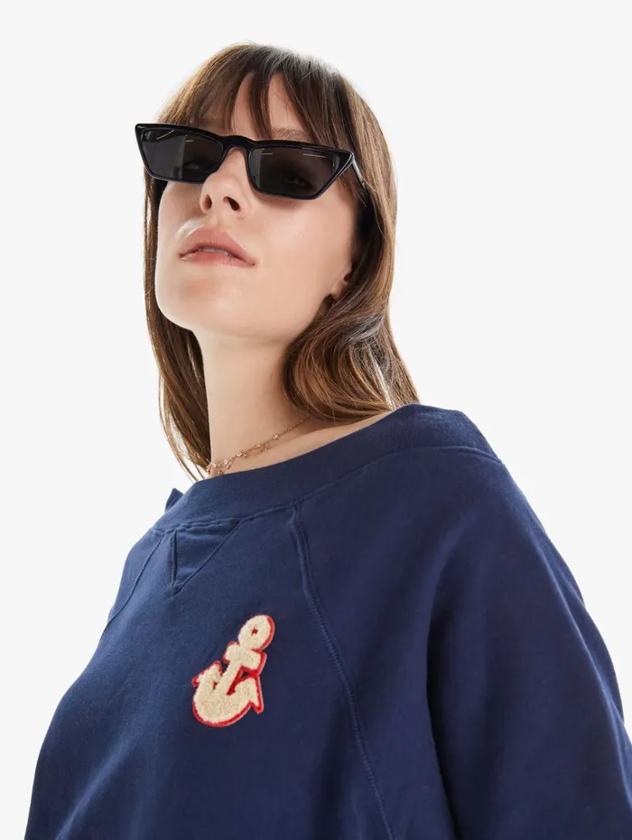 Women Sweatshirts Mother Denim The Boatneck Square Navy