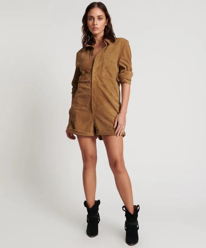 Women TAN SUEDE PROPHECY JUMPSUIT One Teaspoon Denim Jumpsuits