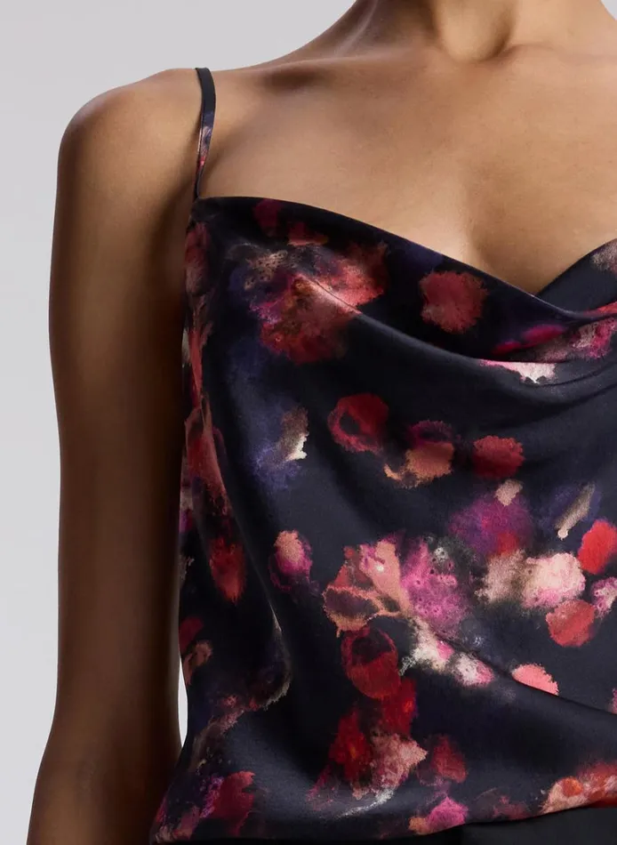 Women Tees and Tanks ALC Amber Stretch Silk Camisole Top Navy Multi