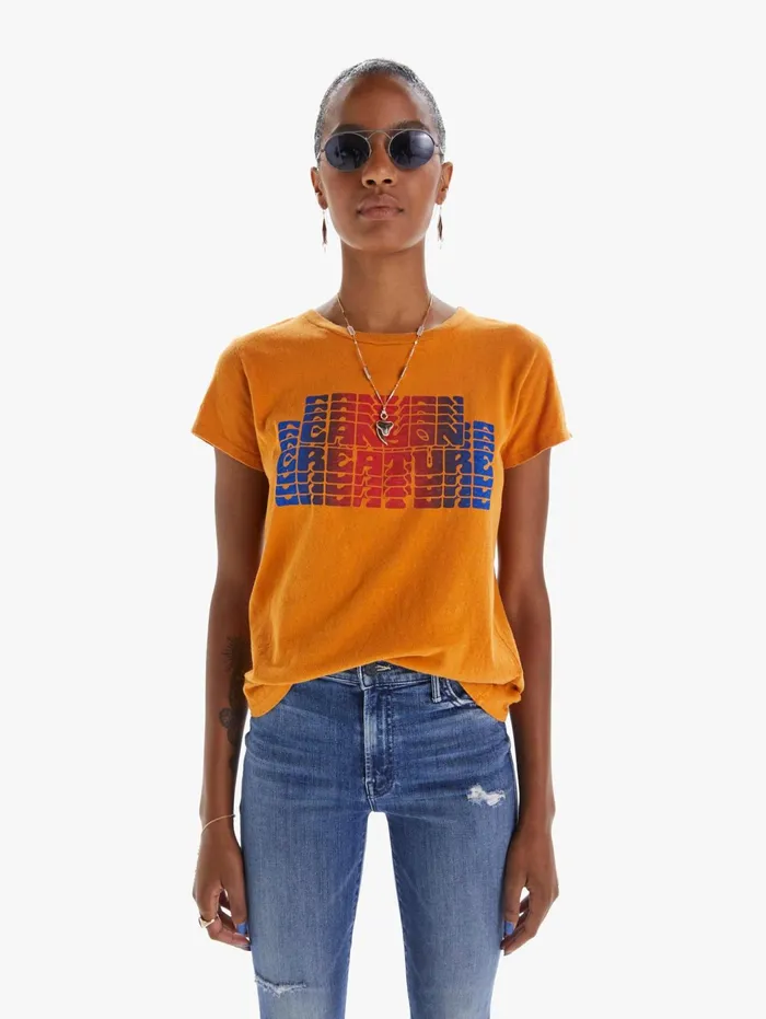 Women Tees Mother Denim The Boxy Goodie Goodie Medium Orange