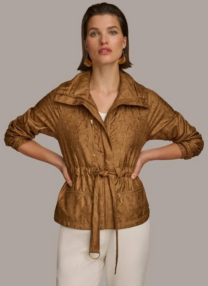 Women TEXTURE BELTED WRAP JACKET Bronze Donna Karan New York Jackets And Blazers