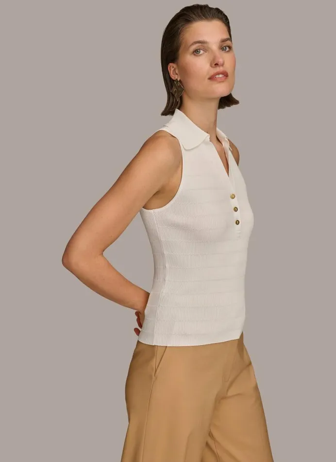 Women TEXTURE SWEATER WITH GOLD BUTTONS Cream Donna Karan New York Sweaters And Tops Women TEXTURE SWEATER WITH GOLD BUTTONS Cream Donna Karan New York Sweaters And Tops