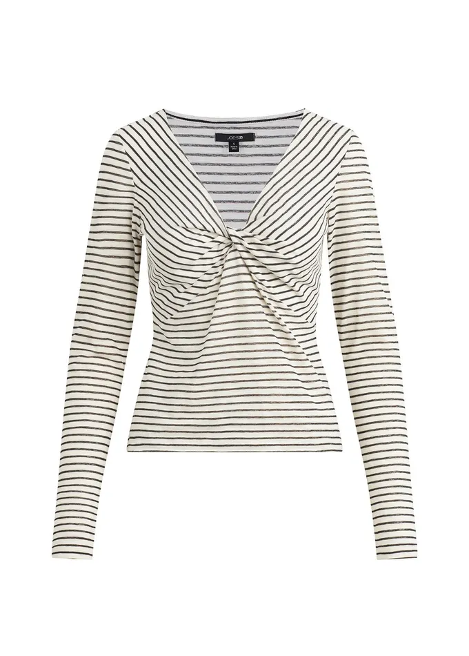 Women THE AVA STRIPE TWIST V NECK TOP Black White Stripe Tops Joe8217s Jeans