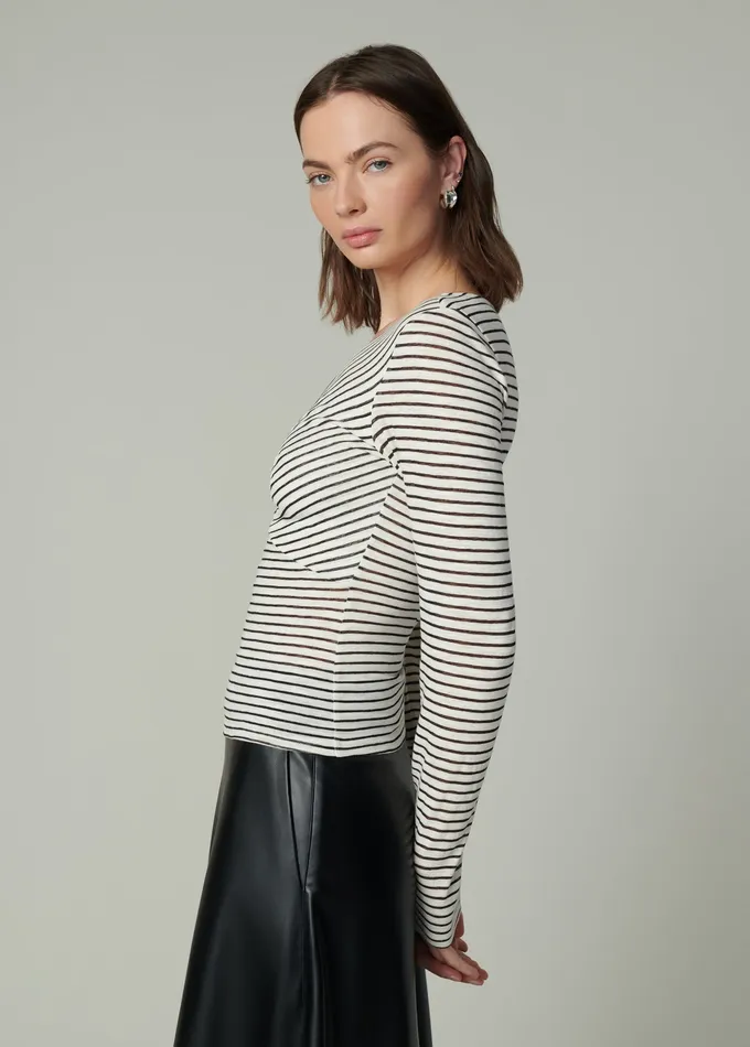 Women THE AVA STRIPE TWIST V NECK TOP Black White Stripe Tops Joe8217s Jeans