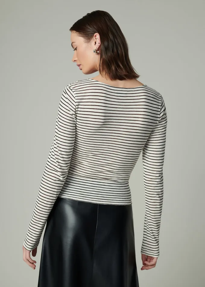 Women THE AVA STRIPE TWIST V NECK TOP Black White Stripe Tops Joe8217s Jeans