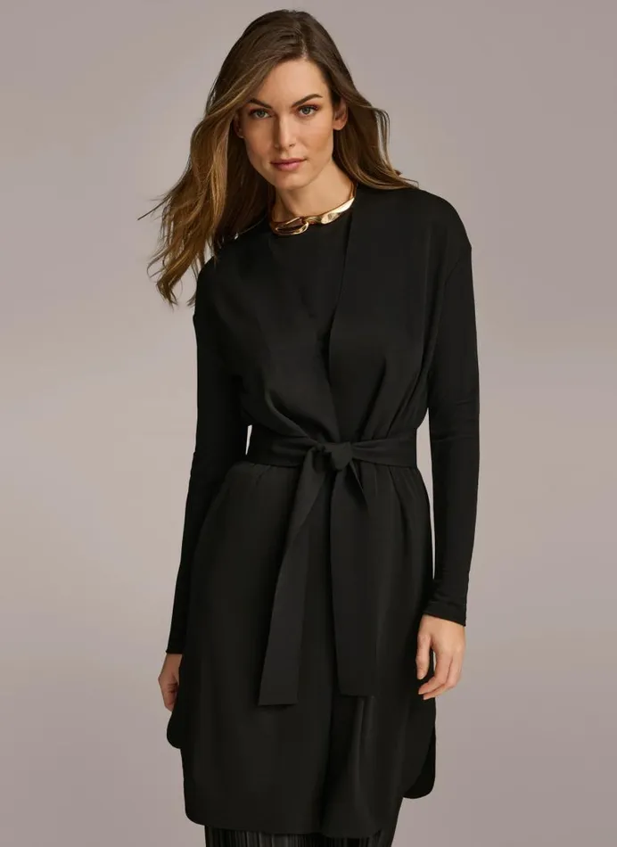 Women TIE WAIST CARDIGAN Black Donna Karan New York Sweaters And Tops