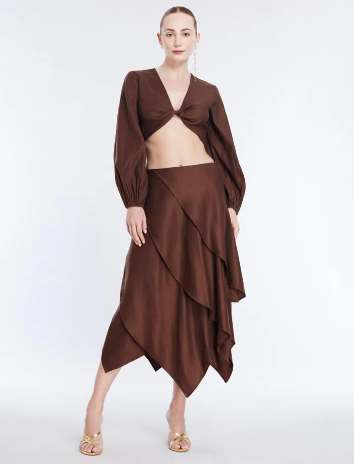 Women Tiered Asymmetrical Skirt Chocolate BCBG Bottoms