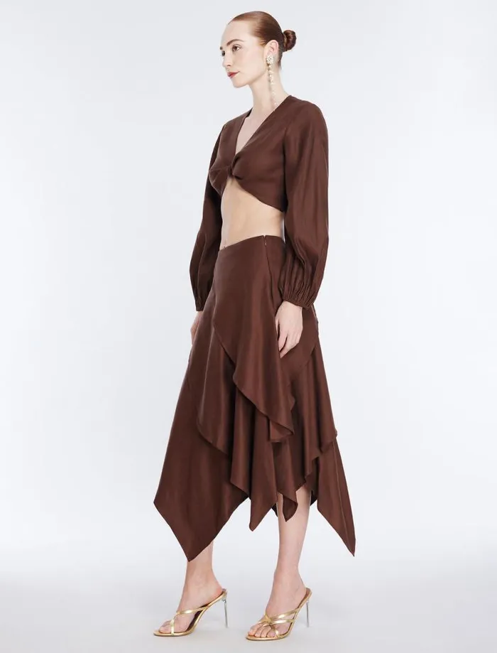 Women Tiered Asymmetrical Skirt Chocolate BCBG Bottoms Women Tiered Asymmetrical Skirt Chocolate BCBG Bottoms