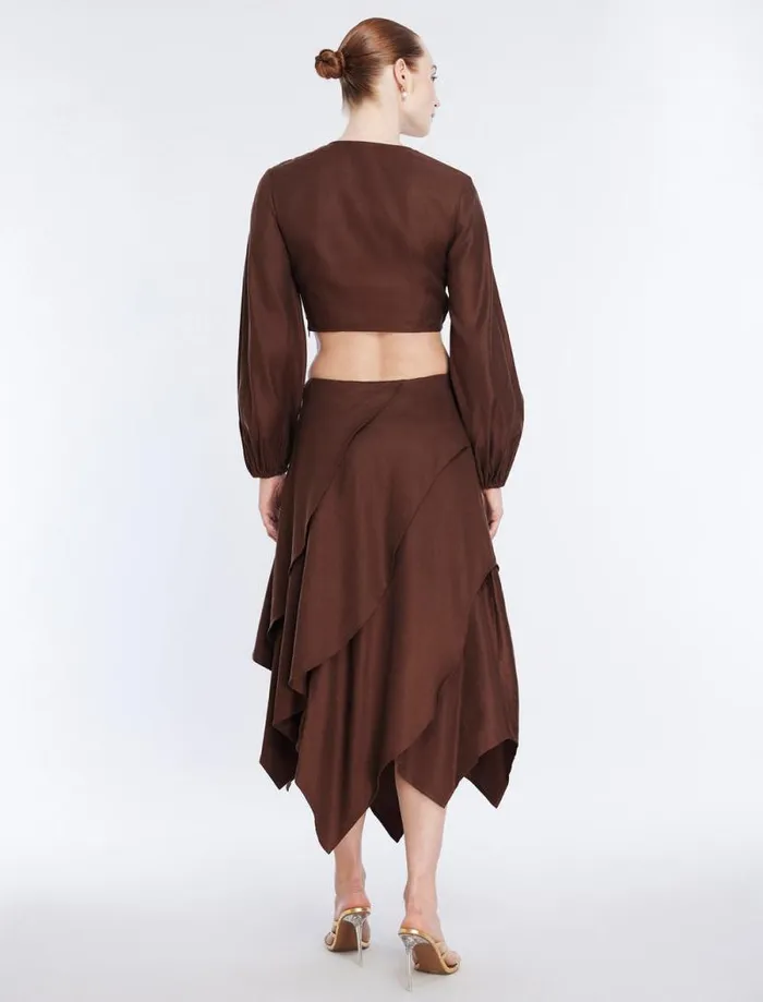 Women Tiered Asymmetrical Skirt Chocolate BCBG Bottoms Women Tiered Asymmetrical Skirt Chocolate BCBG Bottoms
