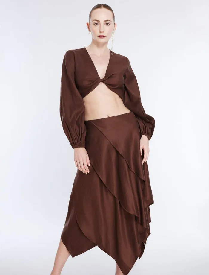 Women Tiered Asymmetrical Skirt Chocolate BCBG Bottoms Women Tiered Asymmetrical Skirt Chocolate BCBG Bottoms