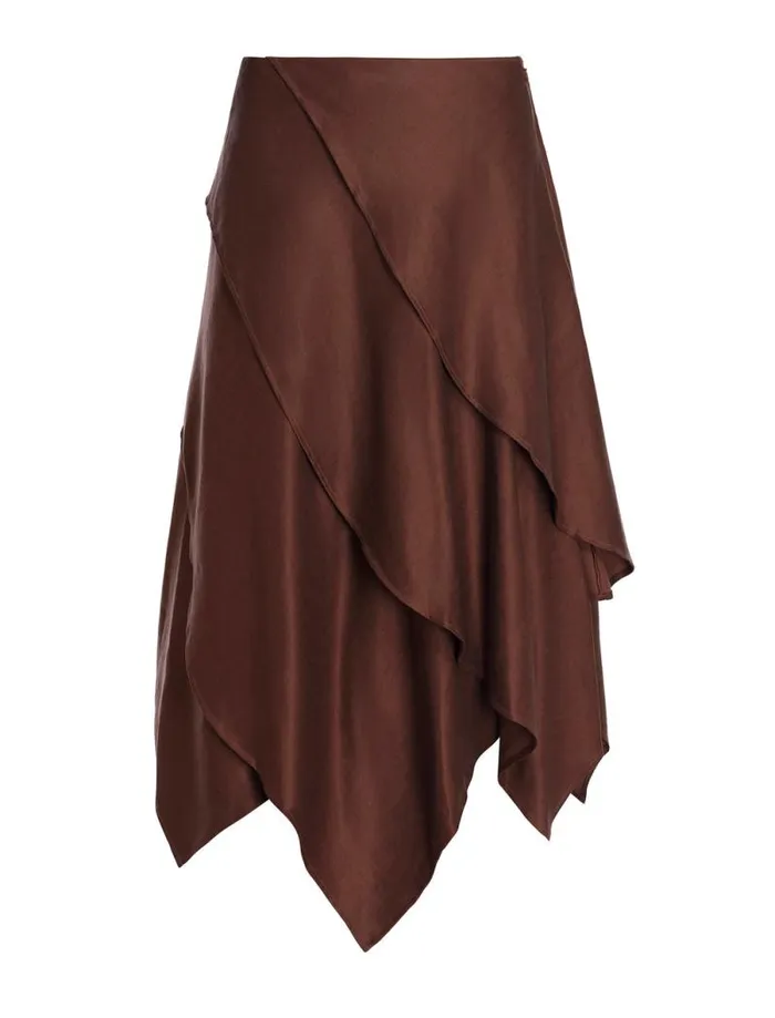 Women Tiered Asymmetrical Skirt Chocolate BCBG Bottoms Women Tiered Asymmetrical Skirt Chocolate BCBG Bottoms