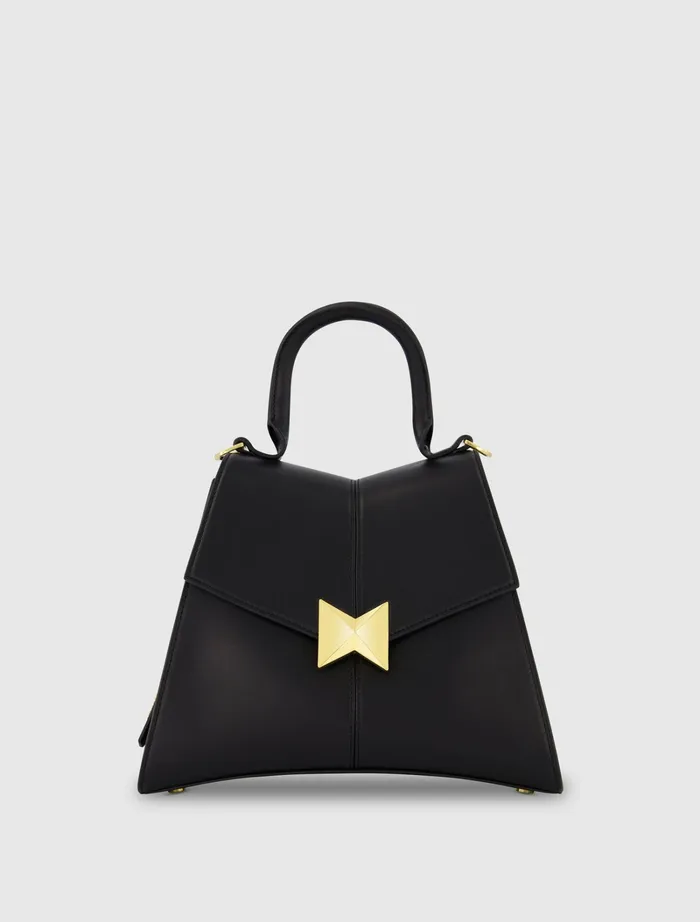 Women Top Handle Bags Mac Duggal Medium Angular Black Leather Handbag With Gold Hardware Black Women Top Handle Bags Mac Duggal Medium Angular Black Leather Handbag With Gold Hardware Black