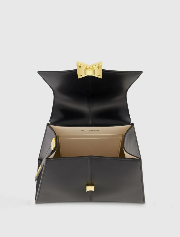 Women Top Handle Bags Mac Duggal Medium Angular Black Leather Handbag With Gold Hardware Black