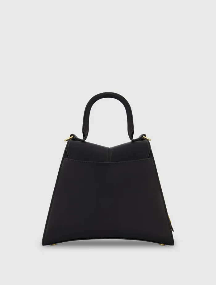 Women Top Handle Bags Mac Duggal Medium Angular Black Leather Handbag With Gold Hardware Black