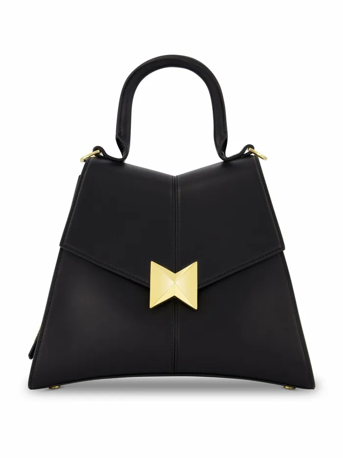 Women Top Handle Bags Mac Duggal Medium Angular Black Leather Handbag With Gold Hardware Black
