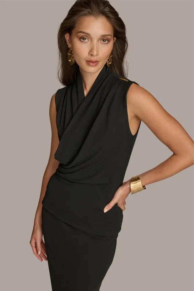 Women TOP WITH WIDE WRAP Black Donna Karan New York Sweaters And Tops Women TOP WITH WIDE WRAP Black Donna Karan New York Sweaters And Tops