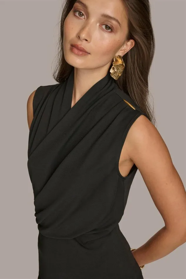 Women TOP WITH WIDE WRAP Black Donna Karan New York Sweaters And Tops Women TOP WITH WIDE WRAP Black Donna Karan New York Sweaters And Tops