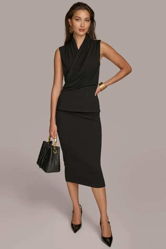 Women TOP WITH WIDE WRAP Black Donna Karan New York Sweaters And Tops Women TOP WITH WIDE WRAP Black Donna Karan New York Sweaters And Tops