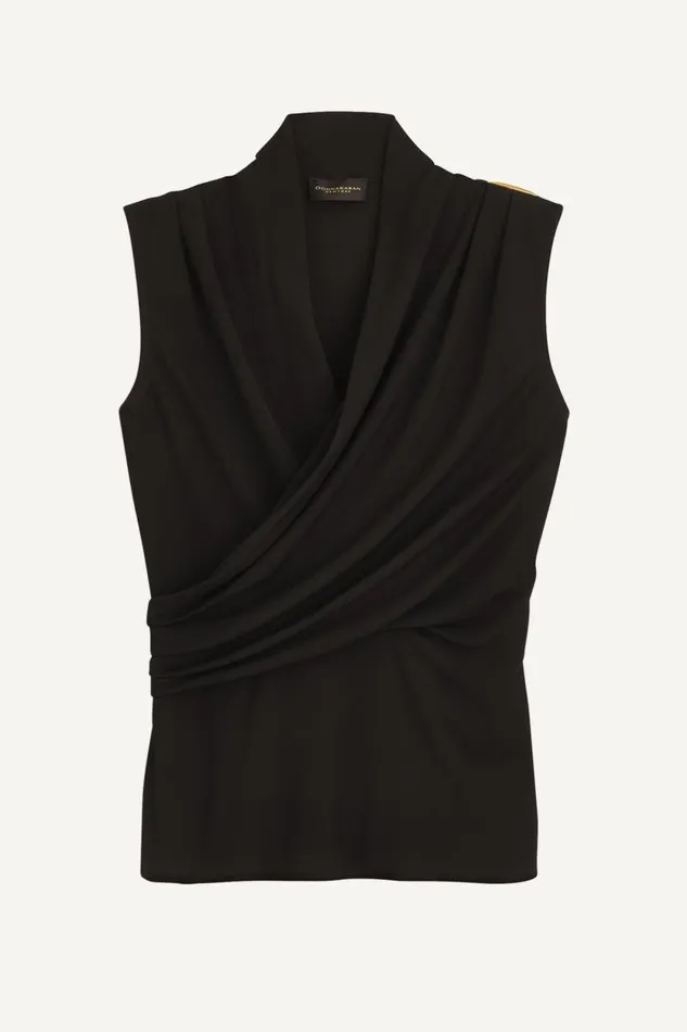 Women TOP WITH WIDE WRAP Black Donna Karan New York Sweaters And Tops Women TOP WITH WIDE WRAP Black Donna Karan New York Sweaters And Tops